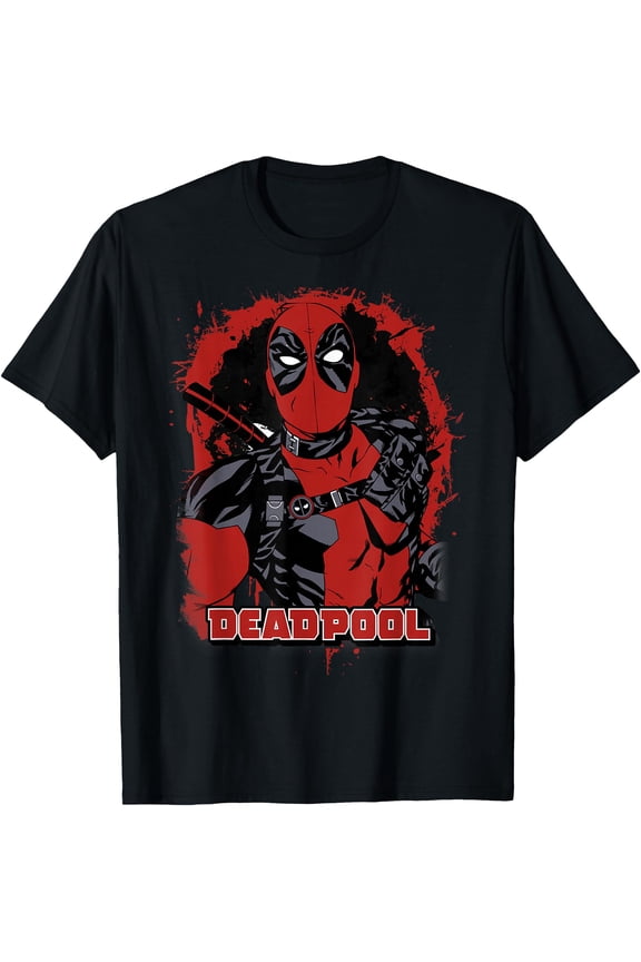 Deadpool Paint Splatted Super Hero Graphic DTG Print Unisex T-Shirt,Black Color,Size 4XL