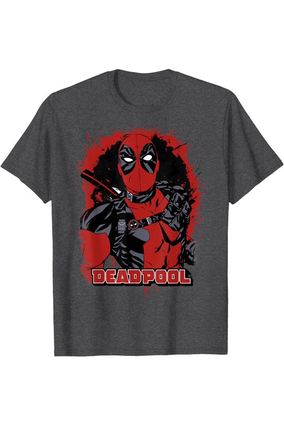 Deadpool Paint Splatted Super Hero Graphic DTG Print Unisex T-Shirt,Dark Heather Grey Color,Size 4XL