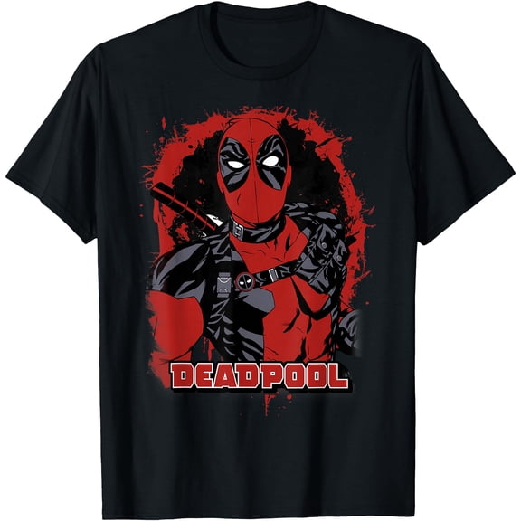 Deadpool Paint Splatted Super Hero Graphic DTG Print Unisex T-Shirt