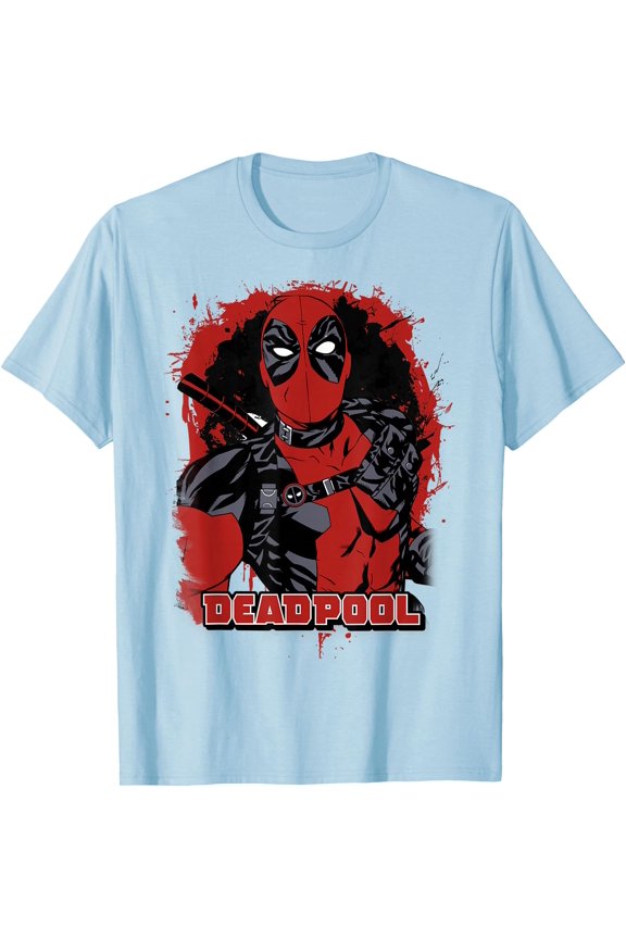 Deadpool Paint Splatted Super Hero Graphic DTG Print Unisex T-Shirt