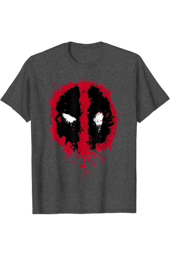 Deadpool Paint Splatter Logo DTG Print Unisex T-Shirt,Dark Heather Grey Color,Size 4XL