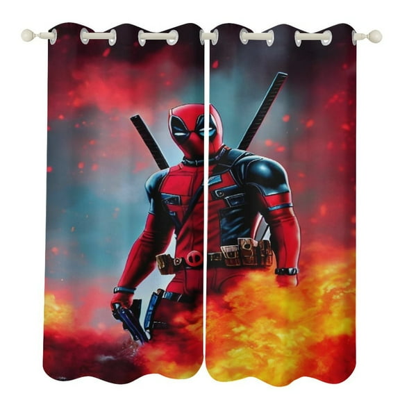 Deadpool Printed Perforated Curtains Retro Style Room Darkening Window Chic Drapes for Living Room Bedroom 52x72in