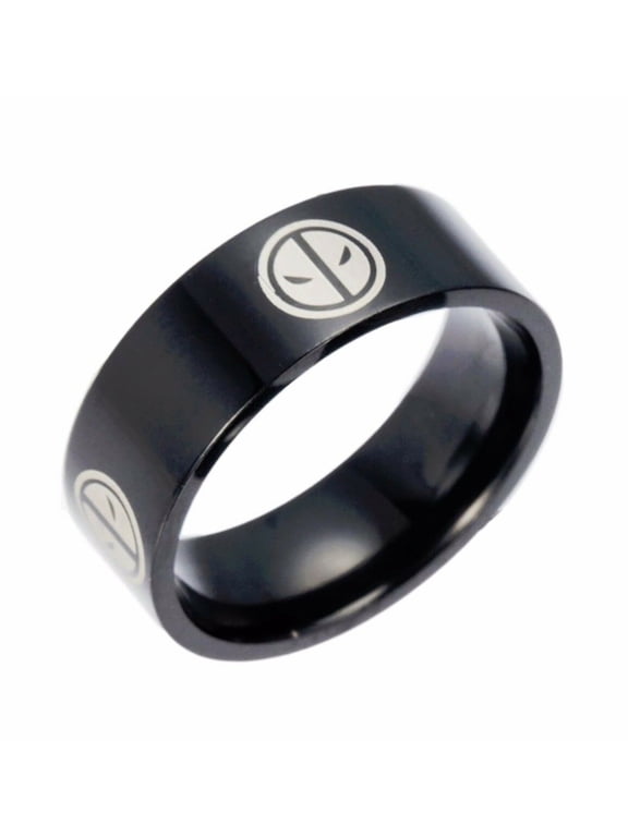 Deadpool Repeat Logo Black Metal Band Ring Size 10