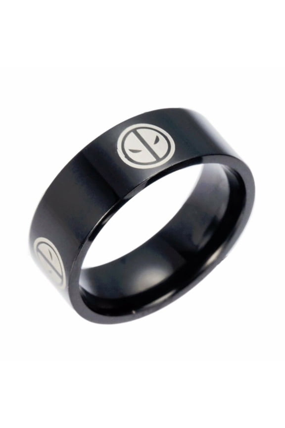 Deadpool Repeat Logo Black Metal Band Ring Size 8
