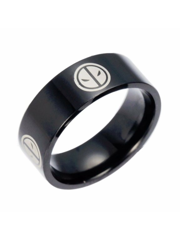 Deadpool Repeat Logo Black Metal Band Ring Size 9