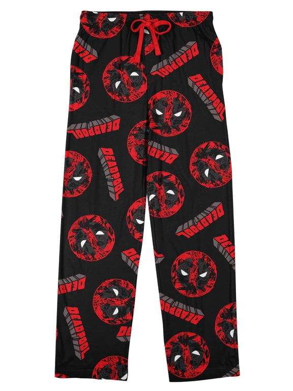 Deadpool Repeat Name & Logo Men's Black Sleep Pajama Pants-Large