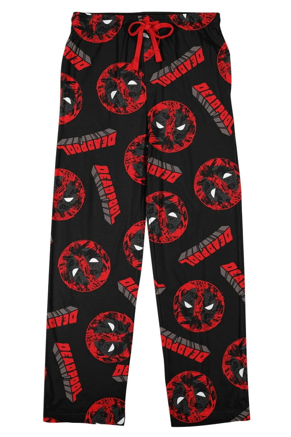 Deadpool Repeat Name & Logo Men's Black Sleep Pajama Pants-Large