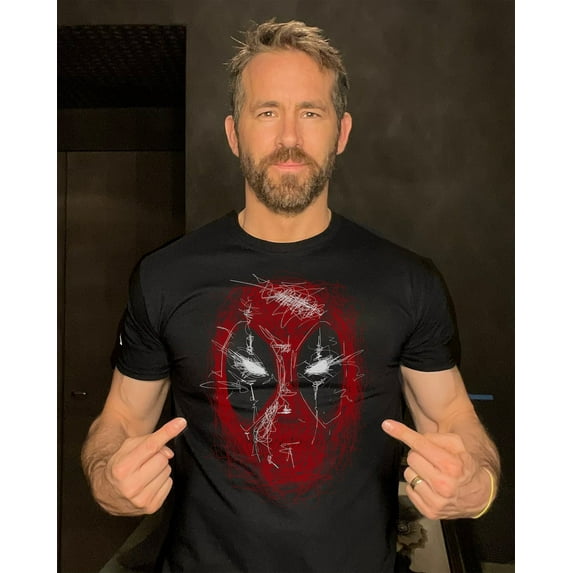 Deadpool Sketched Head T-Shirt For Men Women Funny Movie Themed Men's Tee Shirt, Black Color, Size XL