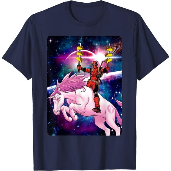 Deadpool Space Unicorn Tacos Graphic DTG Print Unisex T-Shirt,Navy Color,Size XL