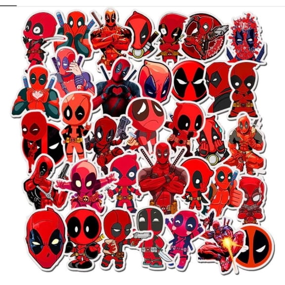 Deadpool Themed Set of 35 Assorted Stickers Decal Set