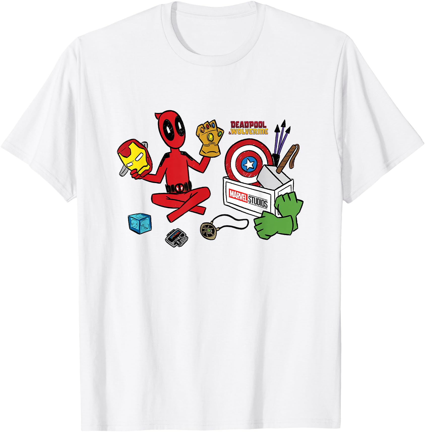 Deadpool & Wolverine Avengers Tool Box Sketch Icons DTG Print Unisex T ...