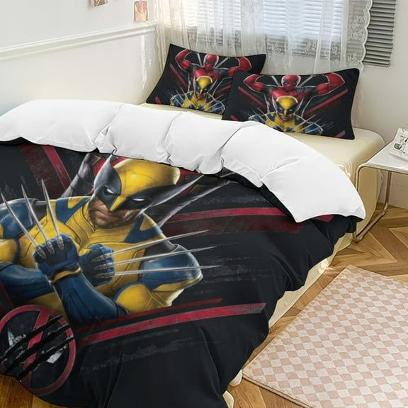 Deadpool & Wolverine Bedding Comforter Sets, 3-Piece Bedding Set Soft Warm Bed Set with 1 Duvet Cover And 2 Pillowcases for Bedroom All Season