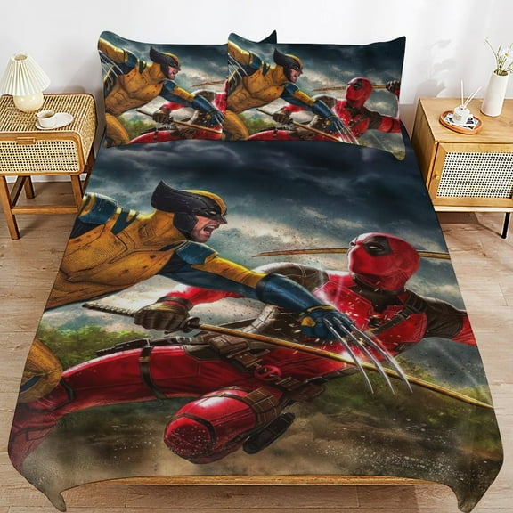 Deadpool Wolverine Bedding Sets Ultra Soft Skin-Friendly Duvet Cover 3 Piece, Cute Comforter Cover Bed Set for Boys Girls Kids ( 1 Duvet Cover + 2 Pillowcase), 86"X70"