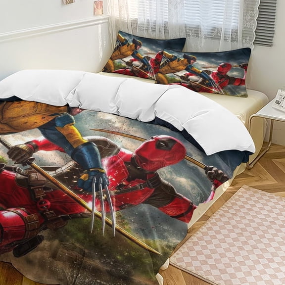 Deadpool Wolverine Family Bed 3 Piece Set, Personalized Bedding Decor for Kids And Teens, Anime Student Dormitory Cover (86"x70"+ 20 X 30in)