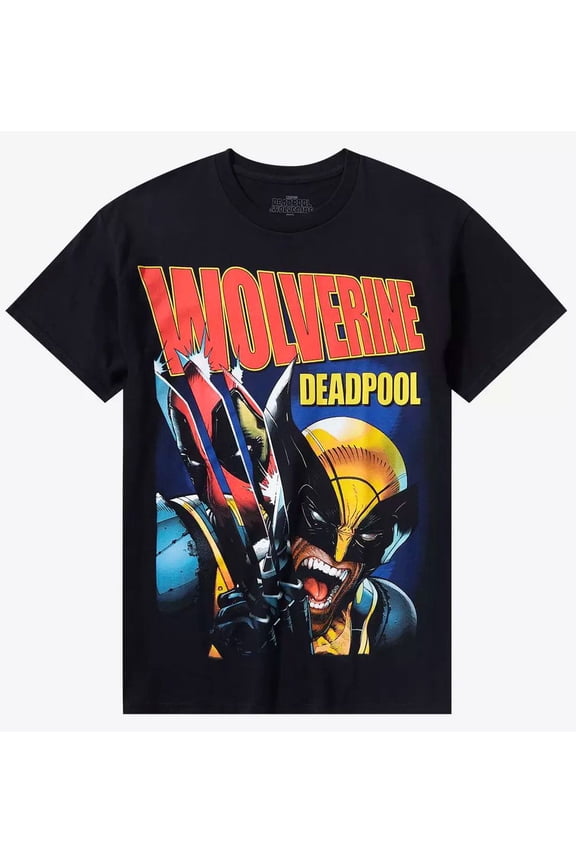 Deadpool & Wolverine Mens T-Shirt - Deadpool Reflects in Wolvy Claws Jumbo Print
