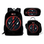 LIKURB Deadpool Wolverine Schoolbag Backpack Lunch Bag Pencil Case Set Gift for Kids Students