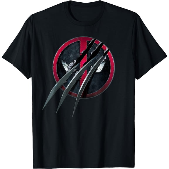 Deadpool & Wolverine Slashed Icon with Claws DTG Print Unisex T-Shirt