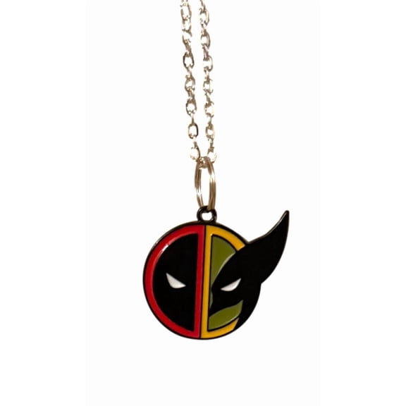 Marvel Split Face Pendant Deadpool Wolverine Marvel Necklace, Silvertone, 1 Count