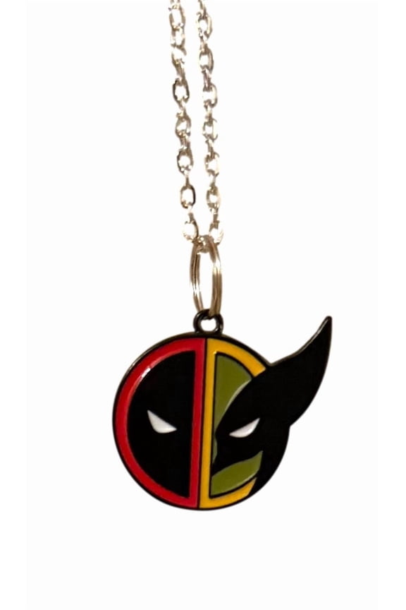 Marvel Split Face Pendant Deadpool Wolverine Marvel Necklace, Silvertone, 1 Count