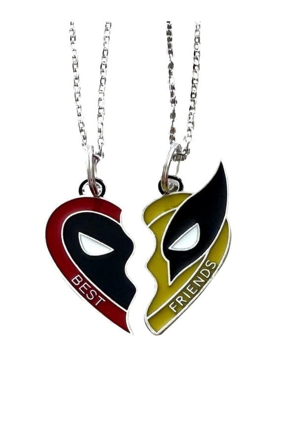 Wolverine Split Heart Enamel Metal Pendant Necklace Set of 2