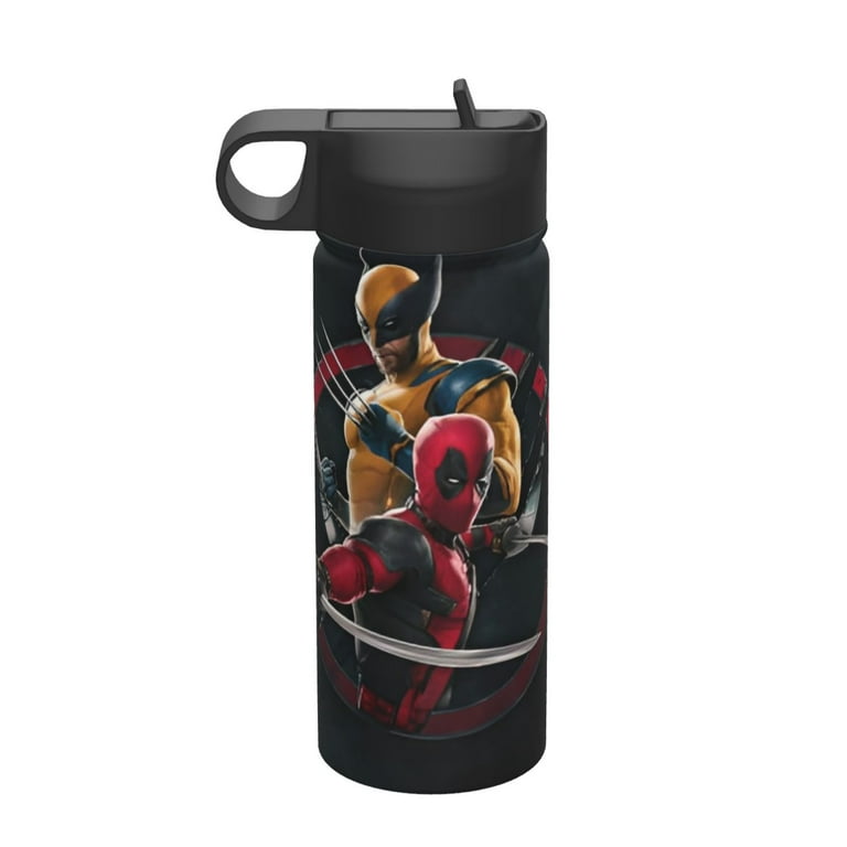 Deadpool Wolverine Water Bottle with Straw Lid 18 Oz Stainless