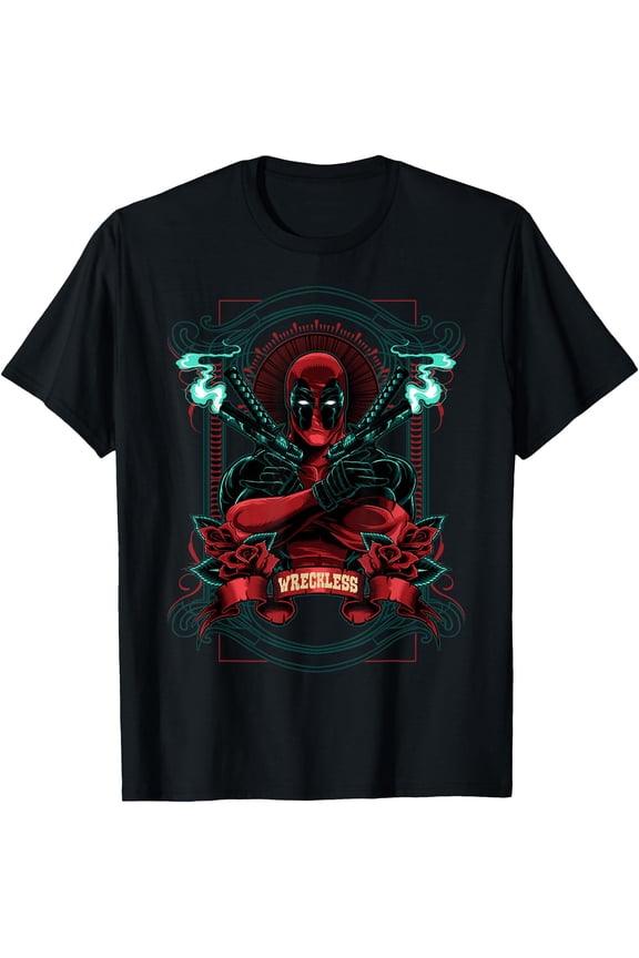 Deadpool Wreckless Portrait DTG Print Unisex T-Shirt,Black Color,Size 5XL