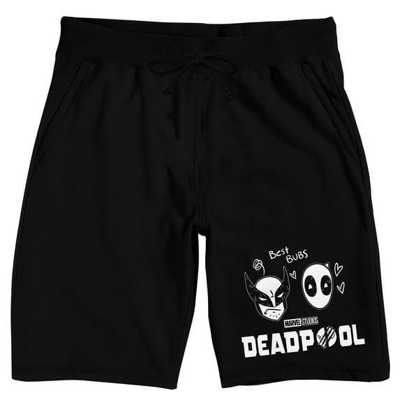 Deadpool and Wolverine Head Pen Art Men's Black Lounge Shorts-XXL