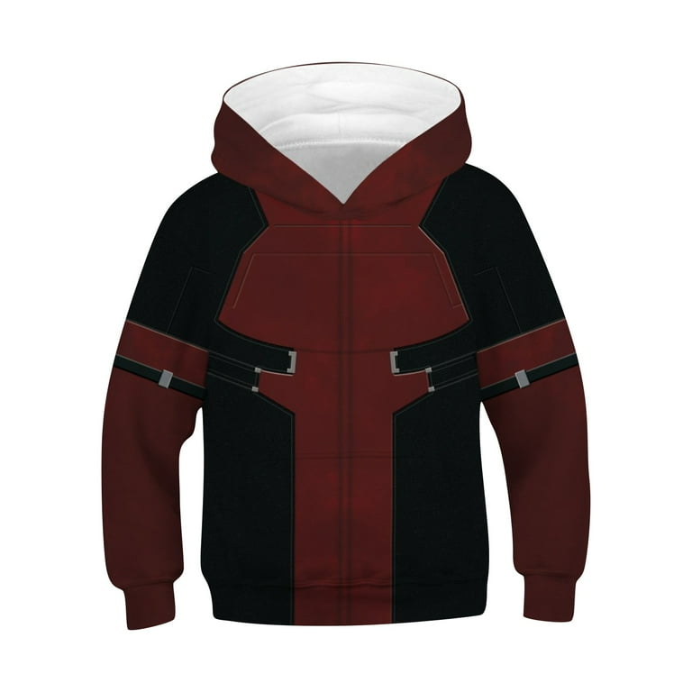 Deadpool Gift Kids Superhero Costume Hoodie Red and Black Pullover Sweatshirt with Cosplay Design Ages 4 12 Walmart