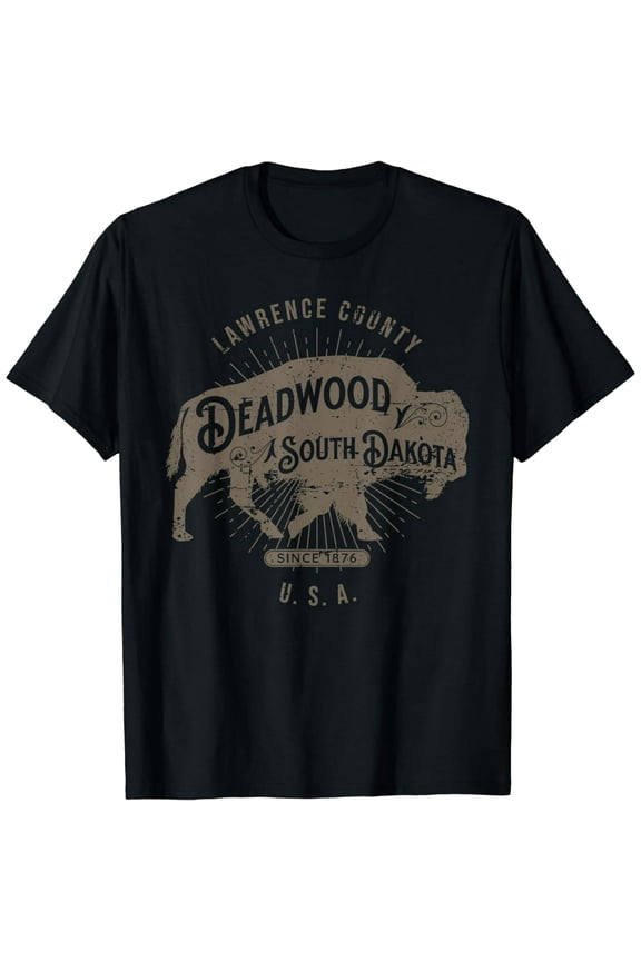 Deadwood South Dakota USA Distressed Bison Design Souvenir T-Shirt