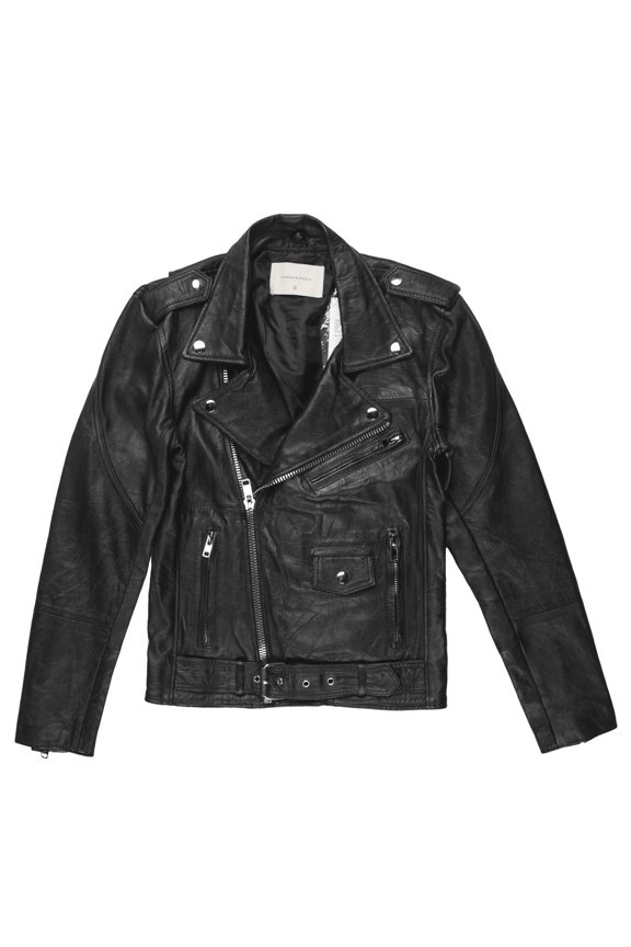 Womens Wild In the Street Leather Biker Jacket US X-Small Black FR 34
