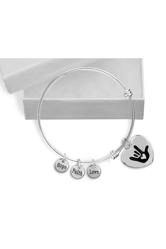 Deaf Awareness I Love You Sign Language Symbol Retractable Heart Charm Bracelets