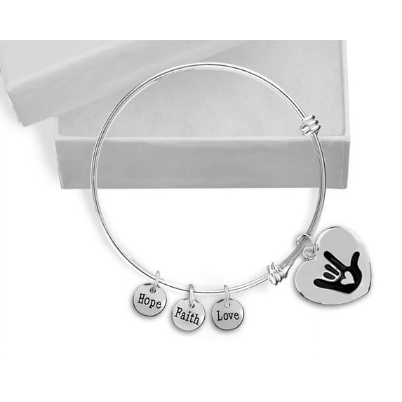 Deaf Awareness I Love You Sign Language Symbol Retractable Heart Charm Bracelets