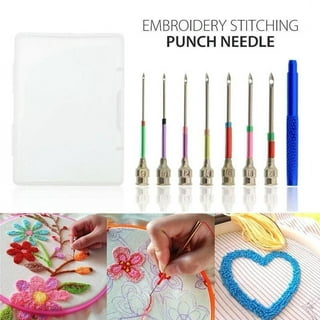17 Piece Punch Needle Embroidery Kits Adjustable Rug Yarn Punch Needle  Wooden Handle Embroidery Pen Needle Threader Punch Needle Cloth for  Embroidery Floss Cross Stitching Beginner Blue Sky Blue