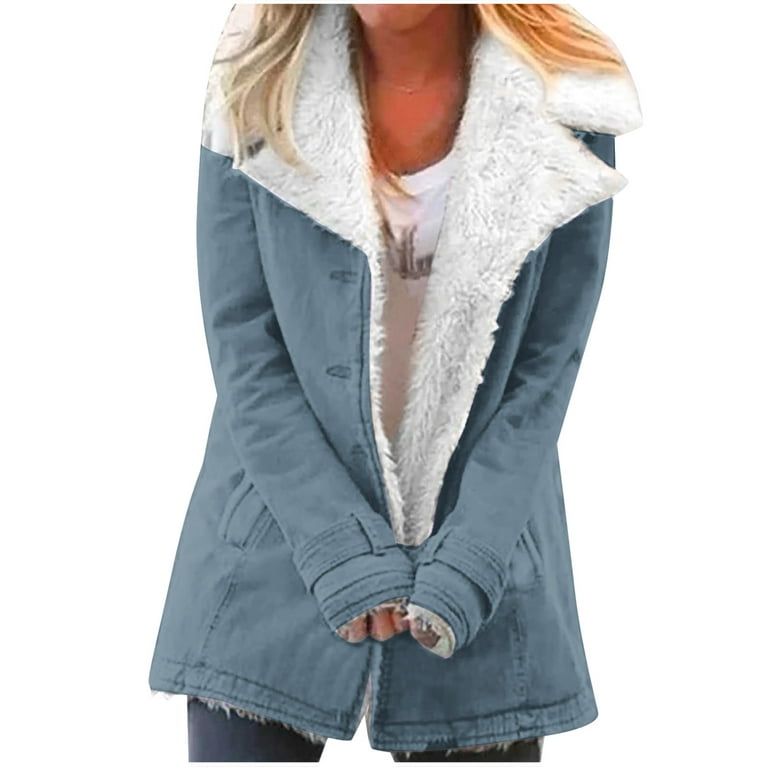 Deagia Fall Jackets for Women 2023 Plus Size Winter Warm Composite Plush  Button Lapels Jacket Outwear Coat Winter Jackets for Women 2XL #805 