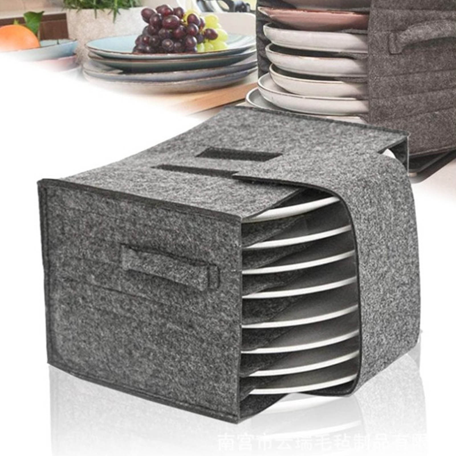 Deagia Kitchen Storage Caravan Plates Holder Camping Dinnerware Storage Feltbag with Handles