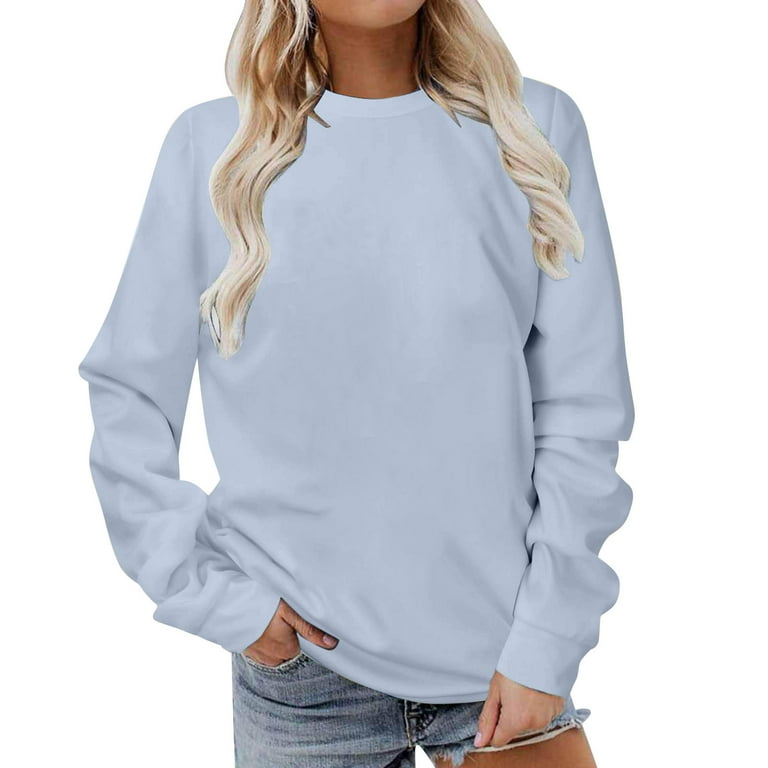Deagia Women's Hoodie Long Sleeves Casual Shirts Color Round Neck Sweatshirt  Crewneck Pullover Tunic Tops L #2535 