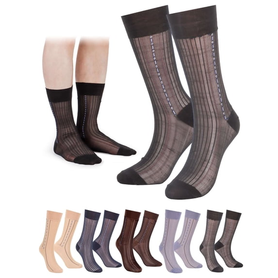 Deago 1-5 Pairs Mens Silk Socks Sheer Dress Socks Ultra Thin Nylon Business Sox Summer Cool Crew Socks (Gray)