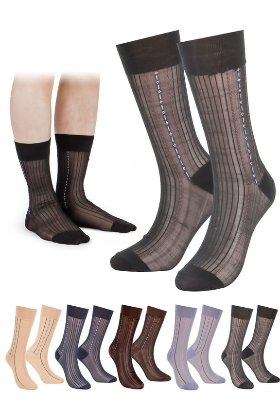 1-5 Pairs Mens Silk Socks Sheer Dress Socks Ultra Thin Nylon Business Sox Summer Cool Crew Socks (Multicolor)