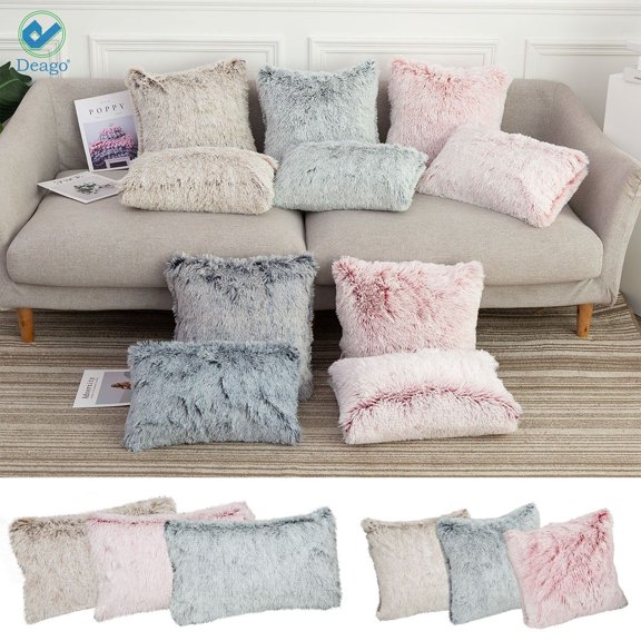 Deago 1 Pack Home Decorative Super Soft Faux Fur Throw Pillow Covers Cushion Cases Pillowcases for Sofa Bedroom Car (Khaki, 18" x 18")