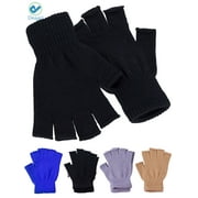 Deago 1 Pairs Winter Half Finger Gloves Knitted Fingerless Mittens Warm Stretchy Gloves for Men and Women (Black)