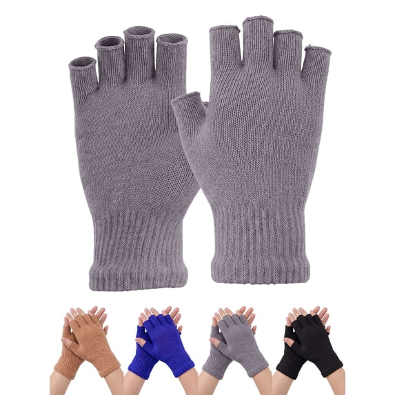Deago 1 Pairs Winter Half Finger Gloves Knitted Fingerless Mittens Warm Stretchy Gloves for Men and Women (Gray)