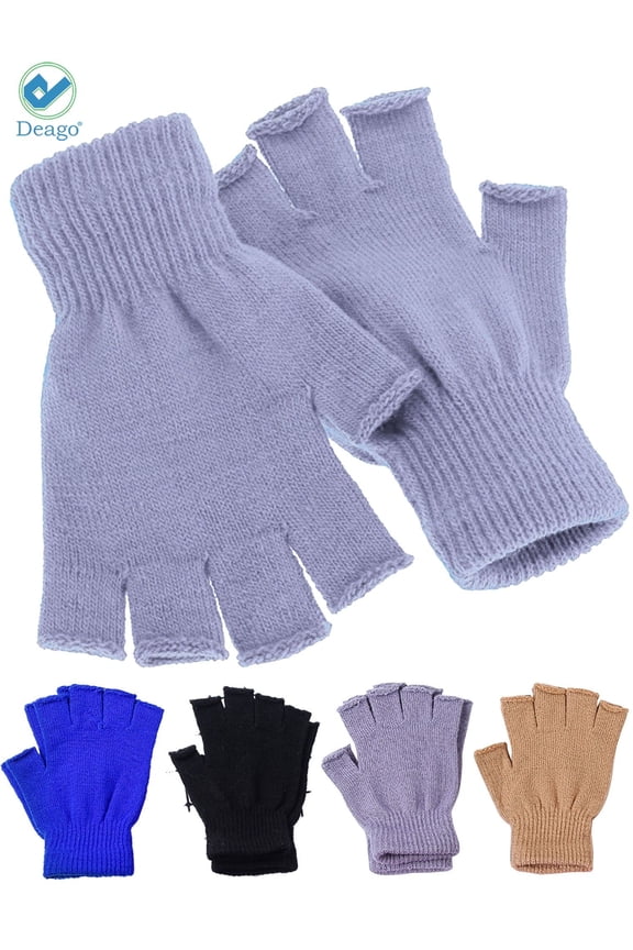 1 Pairs Winter Half Finger Gloves Knitted Fingerless Mittens Warm Stretchy Gloves for Men and Women (Gray)