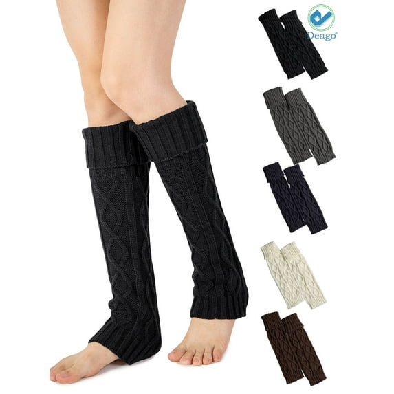 Deago 1 Pairs Women's Winter Warm Knitted Leg Warmers Knitted Crochet Over Knee High Stockings Long Boot Cuffs Socks (Black)