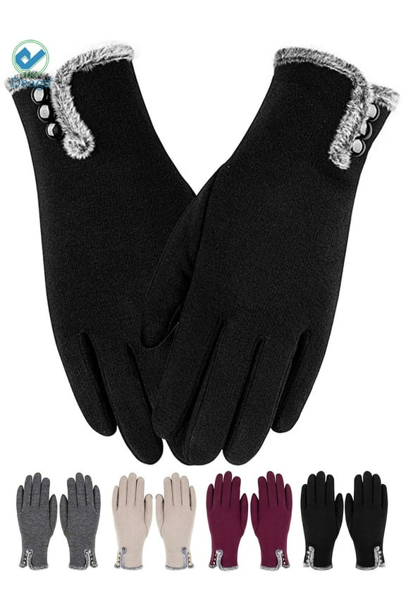 1 Pairs Women's Winter Warm Touch Screen Gloves Windproof Wool Fleece Lined Touchscreen Texting Mittens for Women (Black)