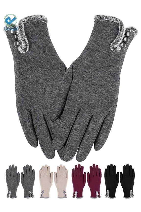 1 Pairs Women's Winter Warm Touch Screen Gloves Windproof Wool Fleece Lined Touchscreen Texting Mittens for Women (Gray)