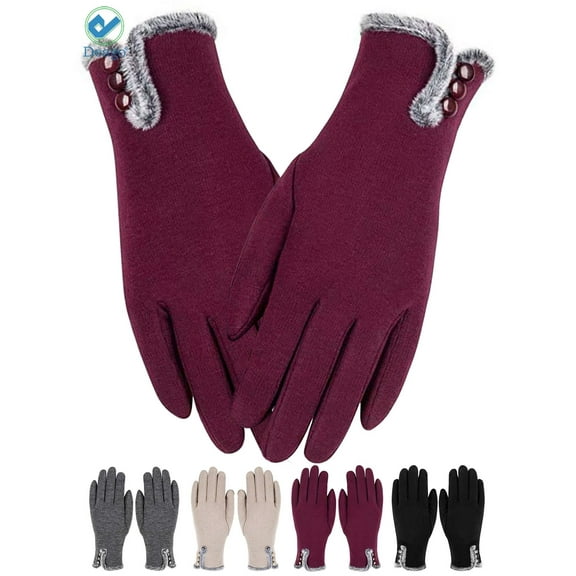 Deago 1 Pairs Women's Winter Warm Touch Screen Gloves Windproof Wool Fleece Lined Touchscreen Texting Mittens for Women (Wine Red)