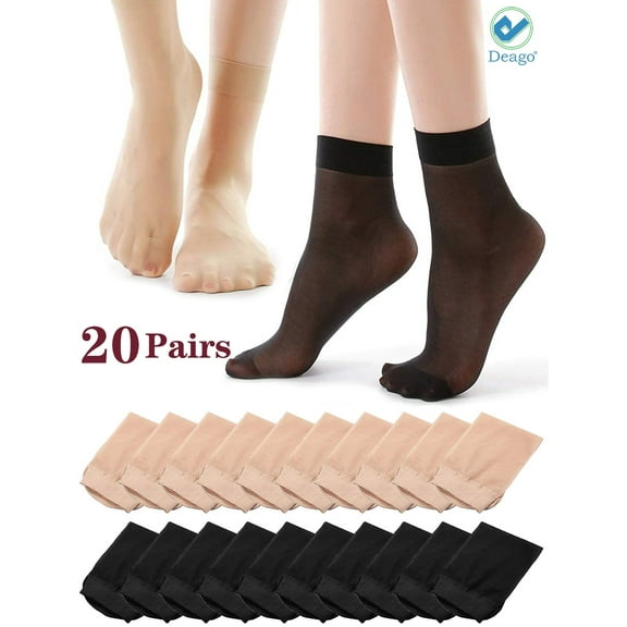 Deago 10-20 Pairs Women's Ankle High Sheer Nylon Socks Soft Tight Hosiery with Reinforced Toe "Beige"