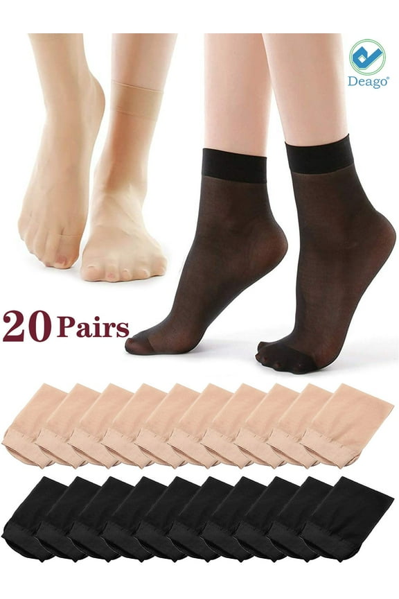 10-20 Pairs Women's Ankle High Sheer Nylon Socks Soft Tight Hosiery with Reinforced Toe "Black"