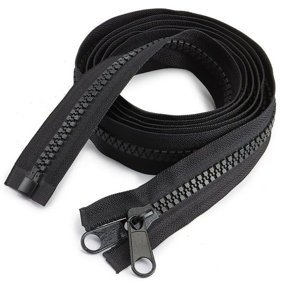 Deago #10 79" Separating Large Plastic Zippers Black Tape with Double Pull Tab Slider Heavy Duty Zippers for Sewing Tents Coats Overcoats Boat Cover Canvas