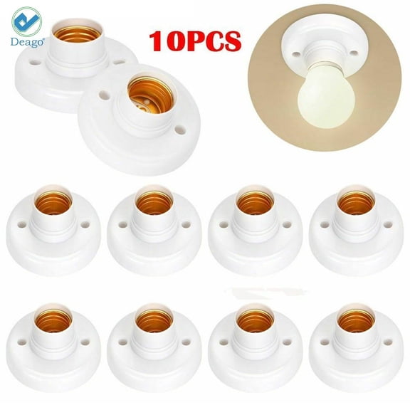 Deago 10 Pack E27 Light Bulb Pendant Lamp Round Fixing Base Holder Screw Cap Socket Adapter